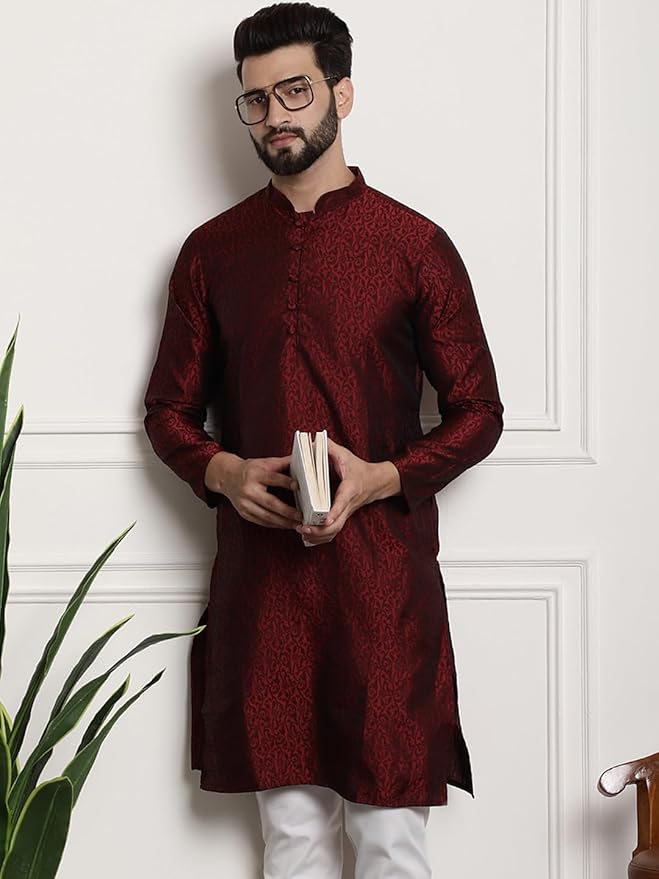SOJANYA Men’s Silk Blend Kurta with Paisley Design | Designer Ethnic Wear for Garba Nights & Indian Festivals