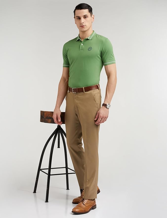 Peter England Men's Regular Fit Insignia Half Sleeve Polo T-Shirt | Cotton Rich | Premium Pique Weave