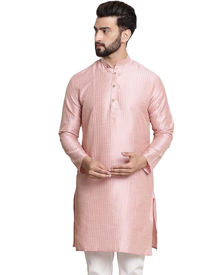 SOJANYA (Since 1958 Men's Silk Blend Striped Kurta – Elegant Diwali Celebration Look