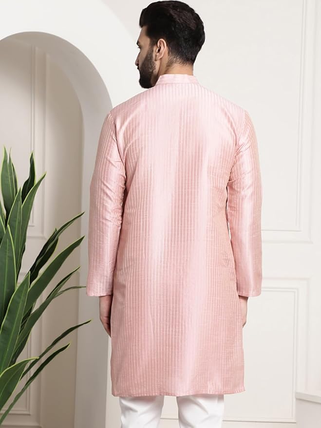 SOJANYA (Since 1958 Men's Silk Blend Striped Kurta – Elegant Diwali Celebration Look